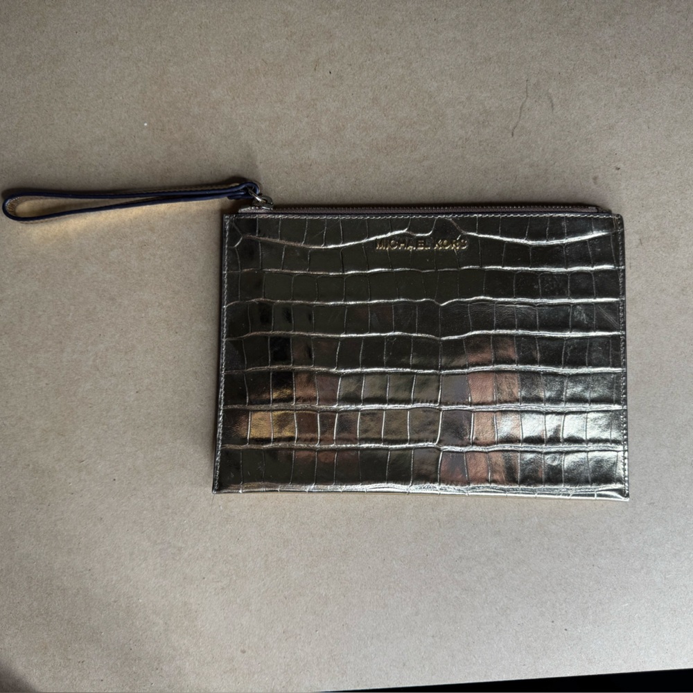Michael Kors Gold Croc-Embossed Wristlet